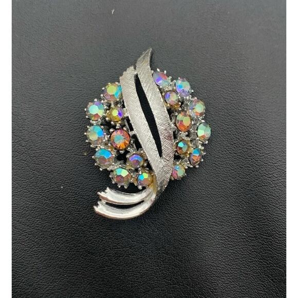 Vintage Arthur Pepper ART Aurora Borealis Rhinestone Silver Tone Brooch Signed - Picture 2 of 5